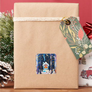 Rustic Gold Snowflakes Winter Home Night Square Sticker