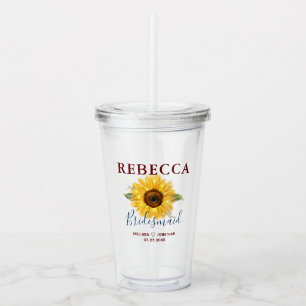 Rustic Gold Sunflower Bridesmaid Monogram Name Acrylic Tumbler