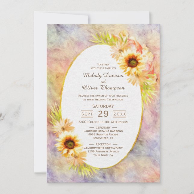 Rustic Gold Sunflower Floral Country Wedding Invitation (Front)
