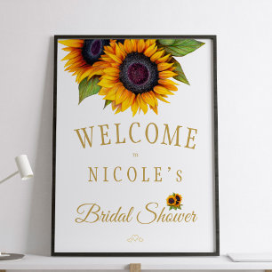 Rustic gold sunflowers bridal shower welcome sign
