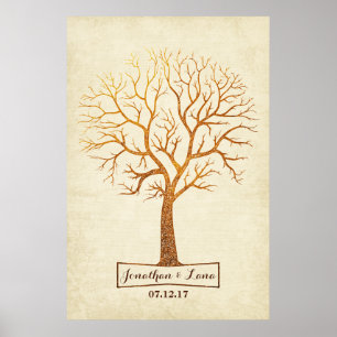 Rustic Gold Tree Thumbprint Wedding Guestbook