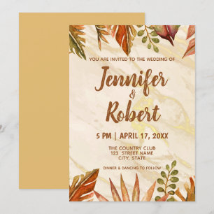 Rustic Gold Tropical Marble Wedding Invitation