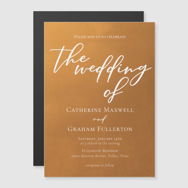 Rustic Gold Typography Autumn Wedding Magnetic Invitation (Front/Back)