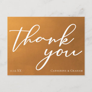 Rustic Gold Typography Boho Wedding Thank You Postcard