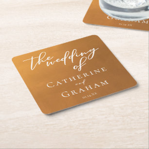 Rustic Gold Typography Custom Wedding Square Paper Coaster