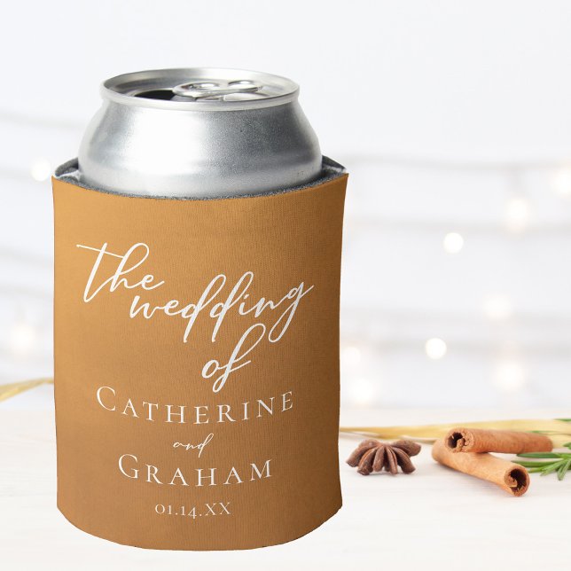 Rustic Gold Typography Simple Fall Wedding Can Cooler (Creator Uploaded)