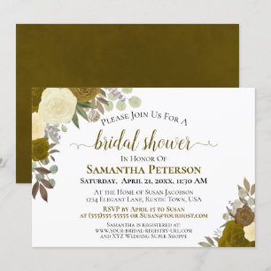 Rustic Gold Watercolor Floral Chic Bridal Shower Invitation