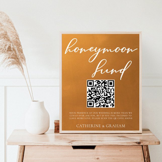 Rustic Gold Wedding Honeymoon Fund QR Code Poster (Creator Uploaded)