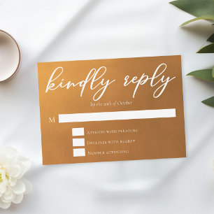 Rustic Gold Wedding Kindly Reply RSVP Card