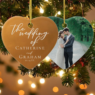 Rustic Gold Wedding Photo Keepsake Christmas Ceramic Tree Decoration