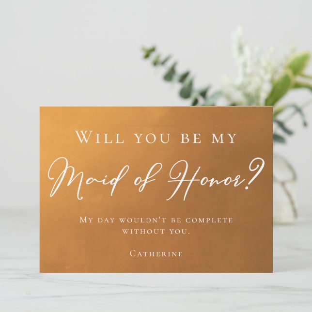 Rustic Gold Will You Be My Maid of Honour Invitation (Standing Front)