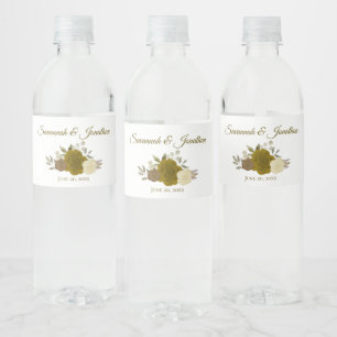 Rustic Gold & Yellow Roses Elegant Wedding Water Bottle Label