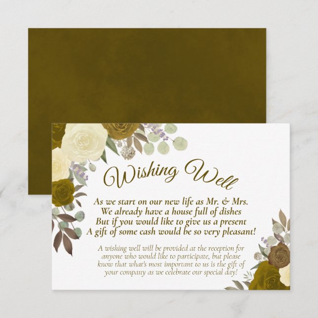 Rustic Golden Boho Floral Wedding Wishing Well Enclosure Card (Front/Back)