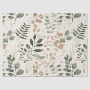 Rustic Golden Brown and Green Leaves on Cream Tissue Paper