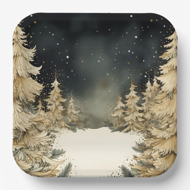 Rustic Golden Christmas Paper Plate (Front)