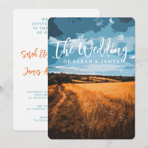 Rustic Golden Field Summer Country Road Landscape Invitation