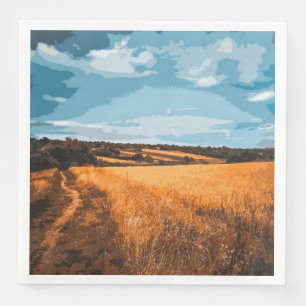 Rustic Golden Field Summer Sunlit Country Road Napkin