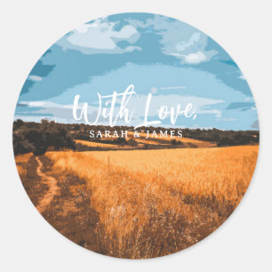 Rustic Golden Field Sunlit Country Nature Photo Classic Round Sticker