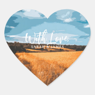 Rustic Golden Field Sunlit Country Nature Photo Heart Sticker