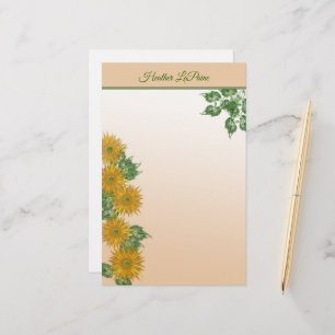 Rustic Golden Flowers, Greenery, and Leafy Border Stationery