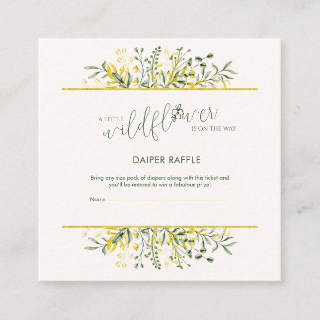 Rustic Golden Frame Wildflower Diaper Raffle Enclosure Card (Front)