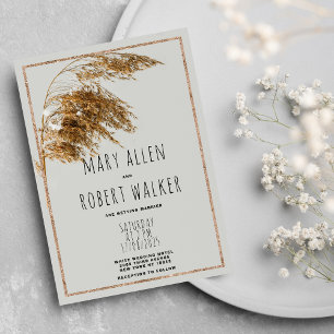 Rustic golden grey wetland floral wedding invitation