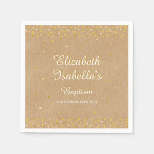 Rustic Golden Hearts Confetti Baptism Christening Napkin