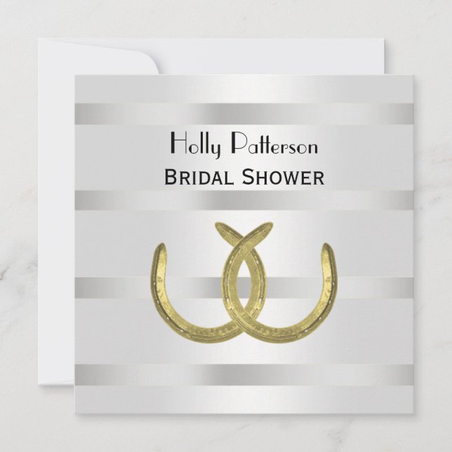 Rustic Golden Horseshoes Silver Wht Bridal Shower Invitation (Front)