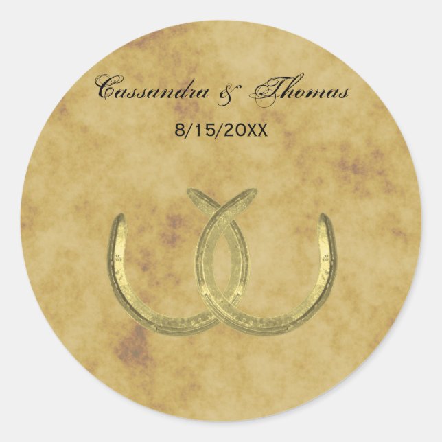Rustic Golden Horseshoes Silver Wht envelope seals (Front)