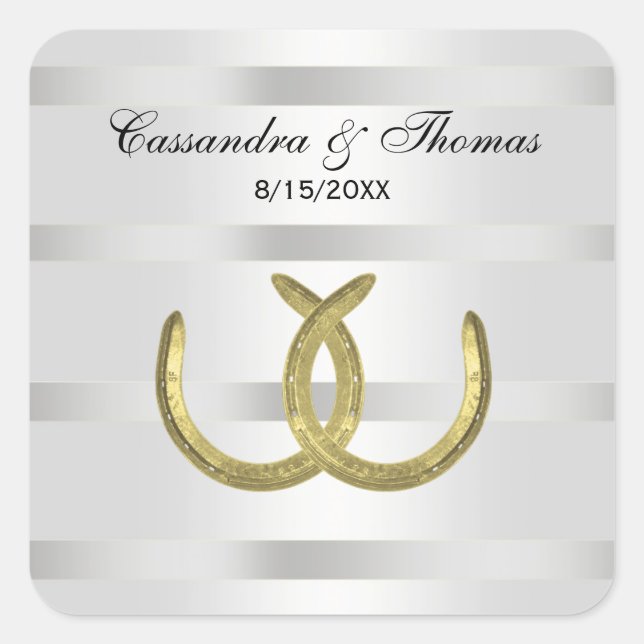 Rustic Golden Horseshoes Silver Wht envelope seals (Front)
