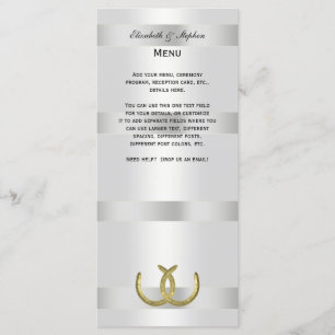 Rustic Golden Horseshoes Silver Wht Menu Card