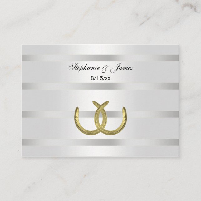 Rustic Golden Horseshoes Silver Wht Place Cards (Front)