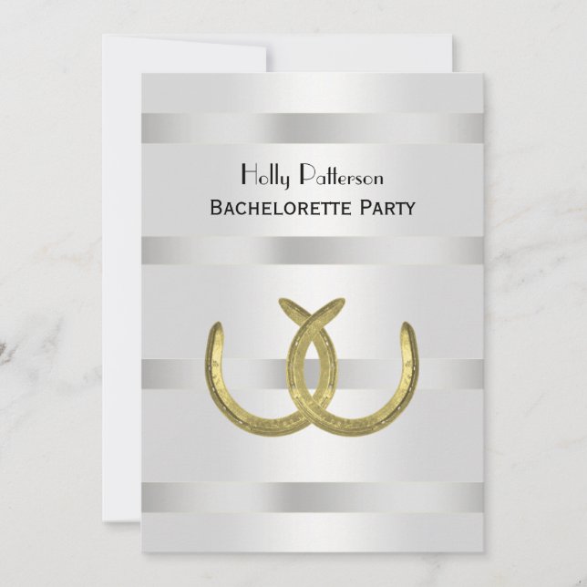 Rustic Golden Horseshoes Silver Wht V Bachelorette Invitation (Front)