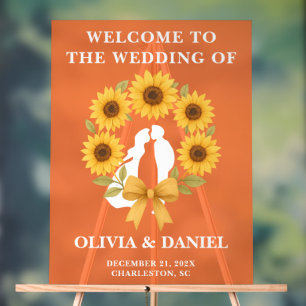 Rustic Golden Sunflower Fall Wedding Welcome Acrylic Sign