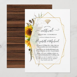 Rustic Golden Sunflower Geometric Virtual Wedding Invitation