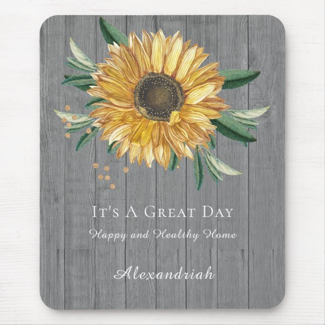 Rustic Golden Sunflower Grey Barn Wood Mouse Pad (Front)