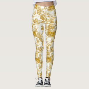 Rustic Golden Sunflower Homestead Toile Pattern Leggings