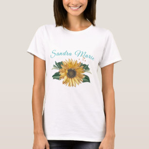 Rustic Golden Yellow Sunflower Teal Script T-Shirt