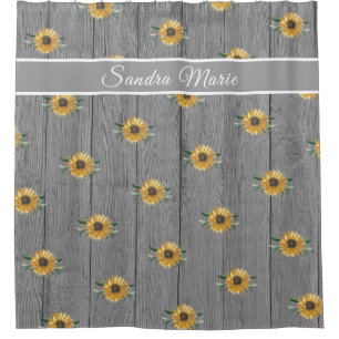 Rustic Golden Yellow Sunflower  Wood     Shower Curtain