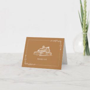 Rustic Goldenrod Barn Farm Wedding Thank You Card
