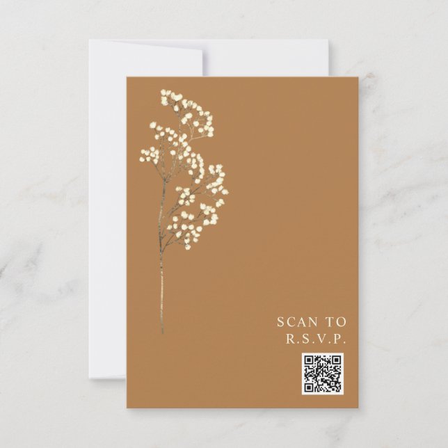 Rustic Goldenrod Gypsophila QR Code Wedding RSVP (Front)