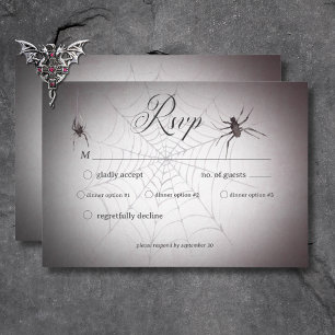 Rustic Gothic Black & Burgundy Halloween Dinner RSVP Card