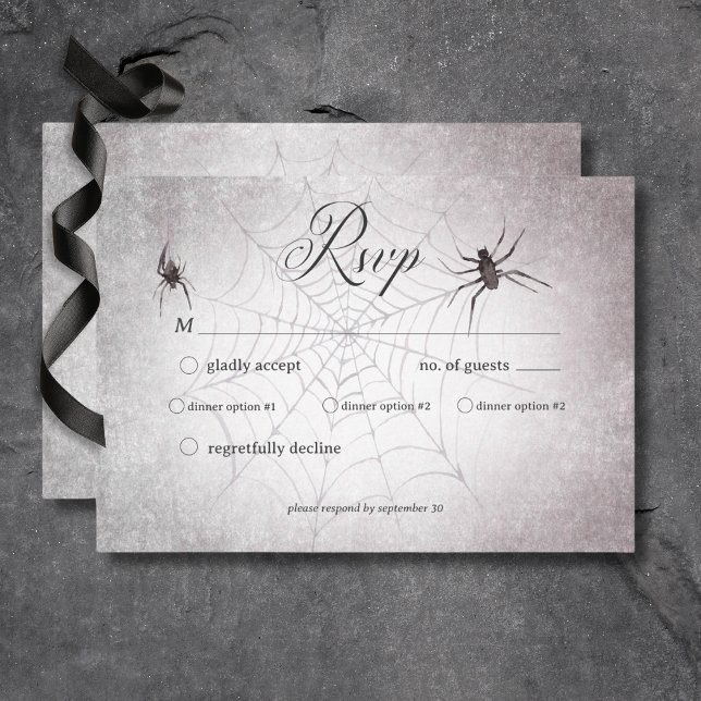 Rustic Gothic Black & Burgundy Halloween Dinner RSVP Card (Creator Uploaded)