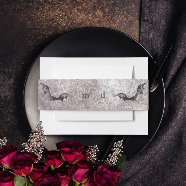 Rustic Gothic Black & Burgundy Halloween Wedding Invitation Belly Band (Rustic Gothic Black & Burgundy Halloween Wedding Invitation Belly Band)