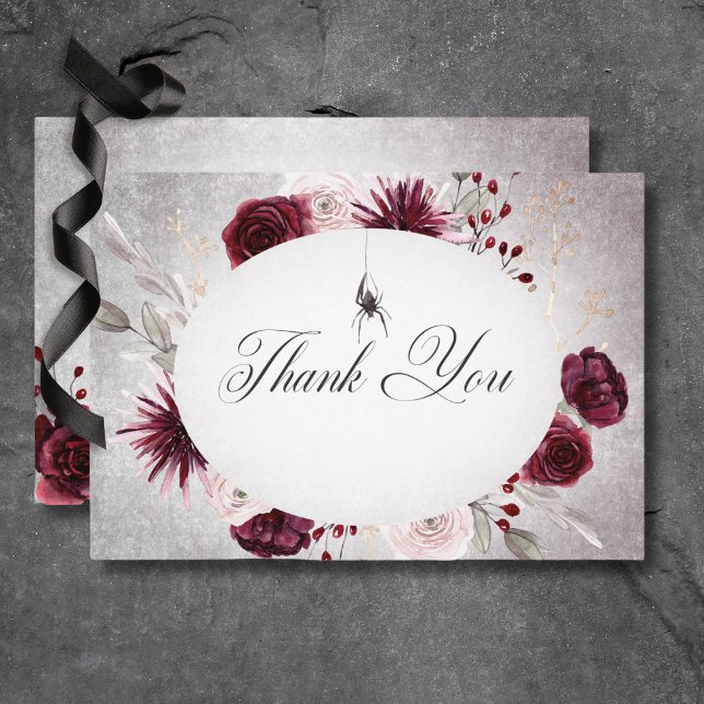 Rustic Gothic Black & Burgundy Halloween Wedding Thank You Card (Rustic Gothic Black & Burgundy Halloween Wedding Thank You Card)