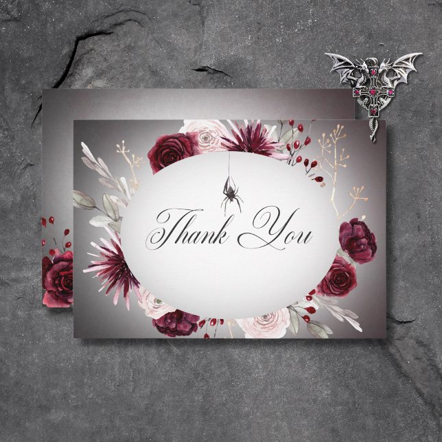 Rustic Gothic Black & Burgundy Halloween Wedding Thank You Card (Rustic Gothic Black & Burgundy Halloween Wedding Thank You Card)