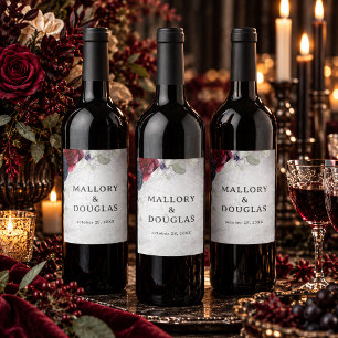 Rustic Gothic Black & Burgundy Halloween Wedding Wine Label