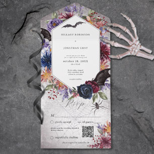 Rustic Gothic Colours Halloween Wedding QR Code All In One Invitation