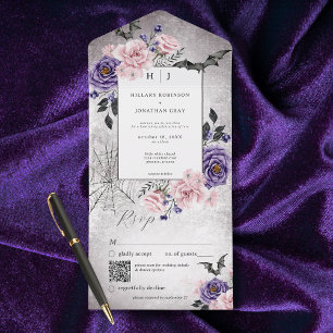 Rustic Gothic Pink & Purple Halloween QR Code All In One Invitation