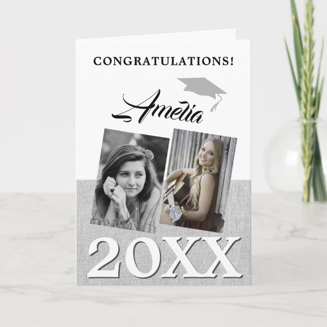 Rustic Graduate 2 Photo Graduation  Card (Front)